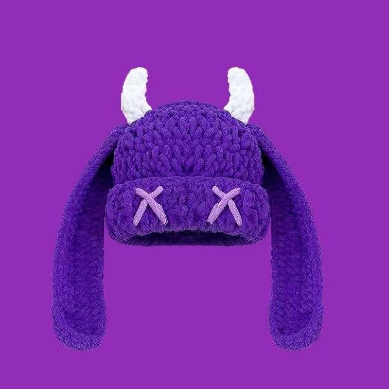 Japanese-style Sweet Dopamine Little Devil Knitted Hat For Women