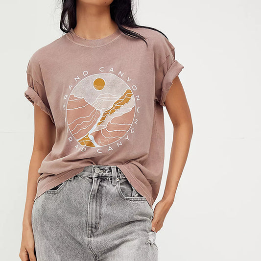 European And American Retro Bohemian Print T-shirt Women's Round Neck Pullover