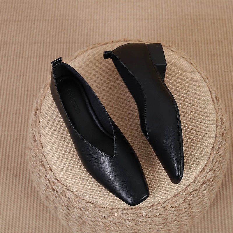 Square Toe Granny Shoes Flat Low-cut Shoes Casual All-matching