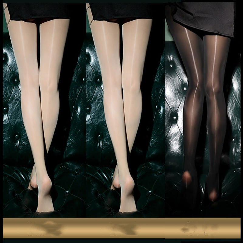 Black Sexy Oily Stockings Women's Summer Ultra-thin Pearl Shiny Gold  Crotch Bottoming Panty Socks Net Red Tide