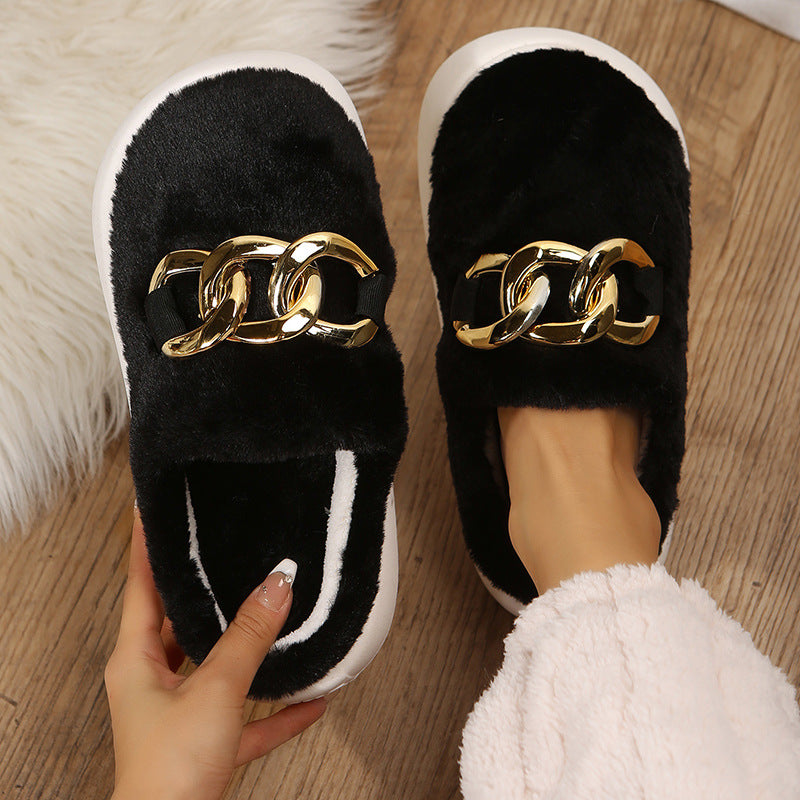 Short Plush Metal Chain Insulated Casual Home Slippers