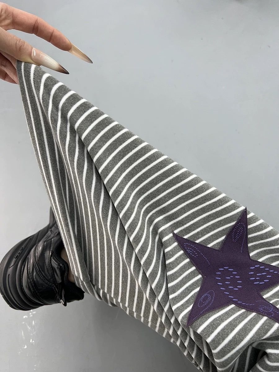 Double-sided Velvet Straight Loose Striped Autumn And Winter Trousers