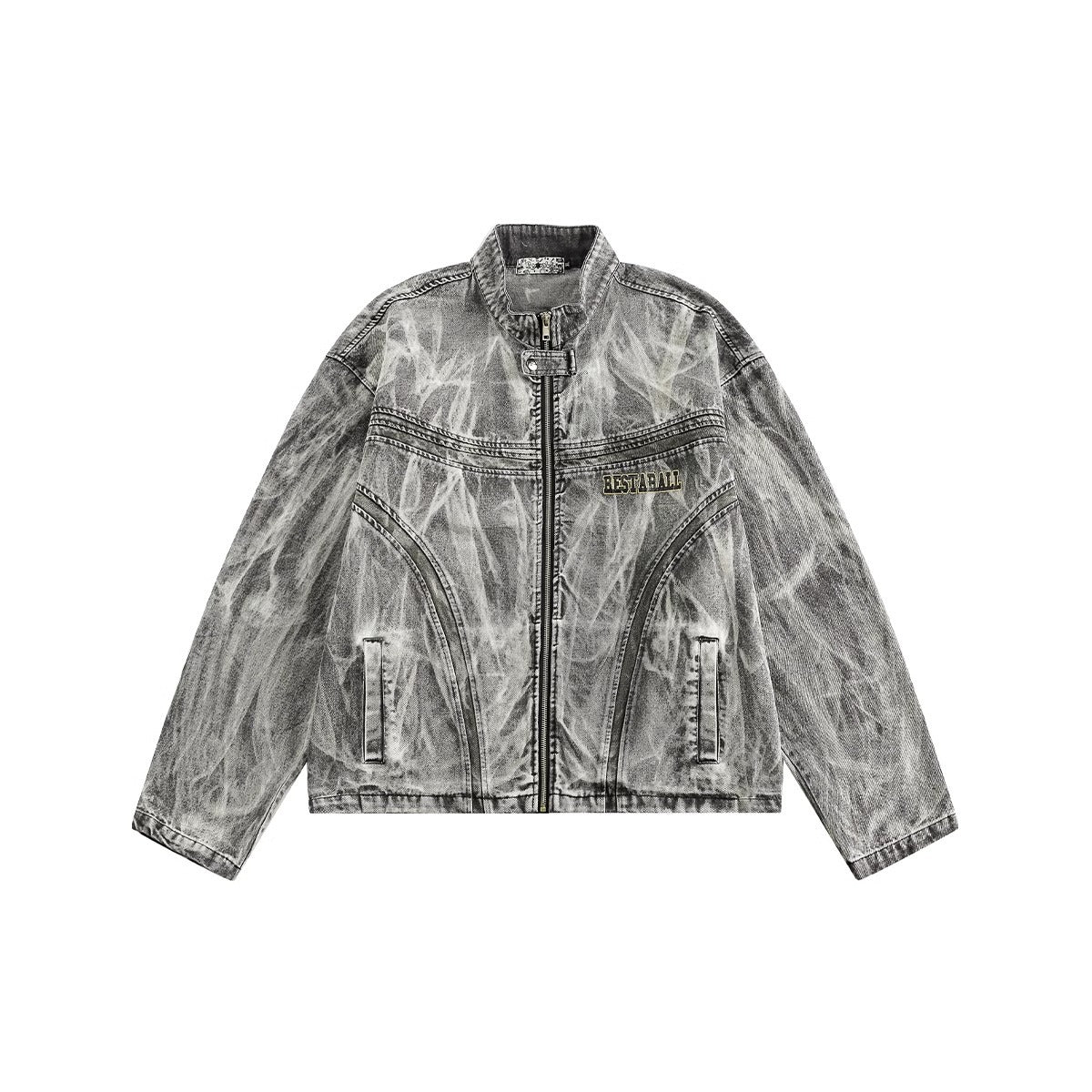 American High Street Distressed Graffiti Patterned Denim Jacket
