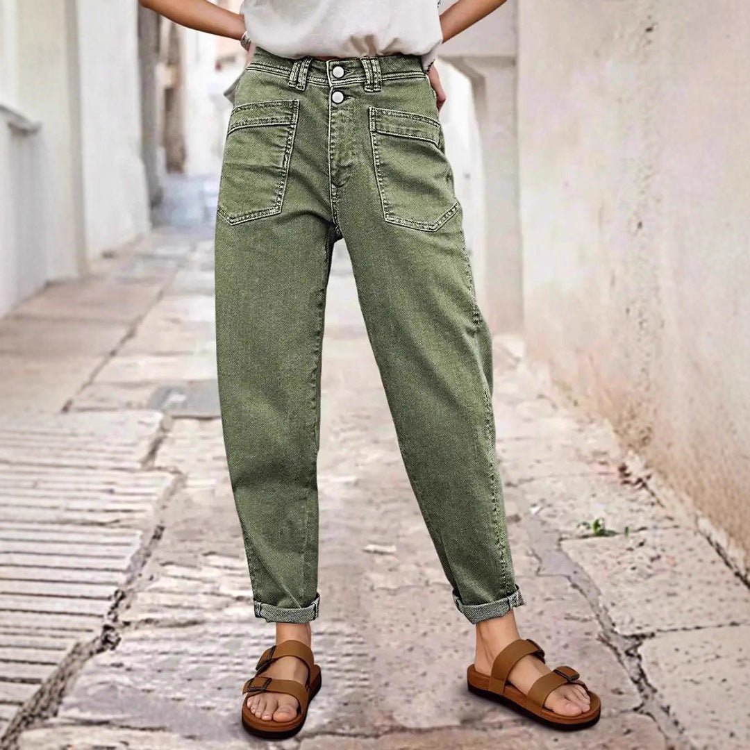European And American-style Stretch Mid-rise Straight-leg Jeans