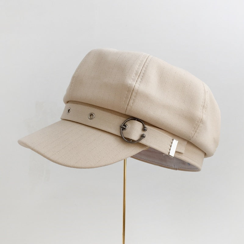 Women's Retro Fashion Metal Ring Buckle Bright Silk Beret