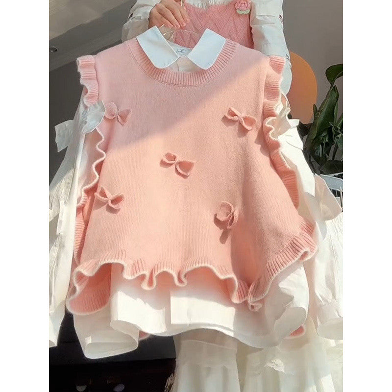 Gentle Three-dimensional Flower Round Neck Knitted Women