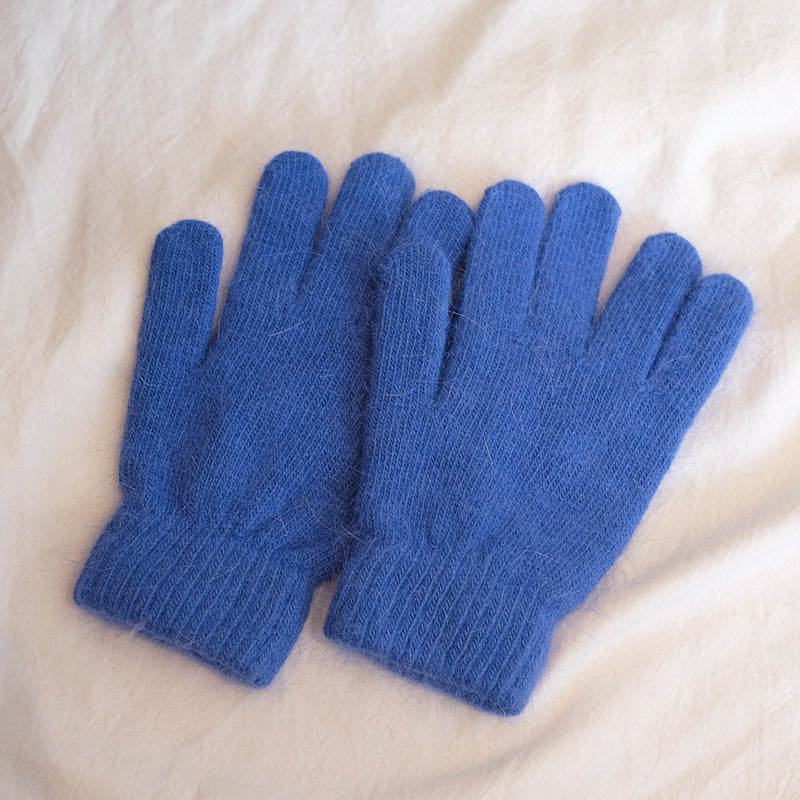Women's Winter Finger Knitting Cute Monochrome Girl Versatile Pure Color Warm Gloves