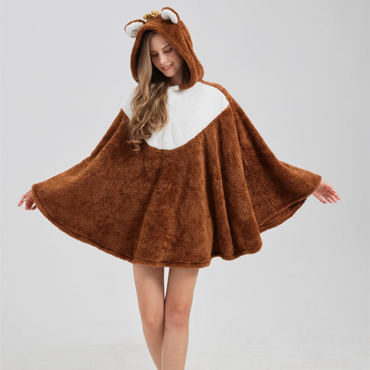 Animal-themed Lazy Cape Hooded Plush Cloak