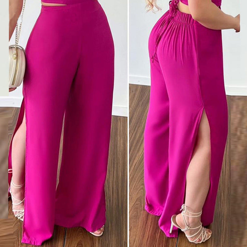 Women's Solid Color Wrap Chest High Waist Pants