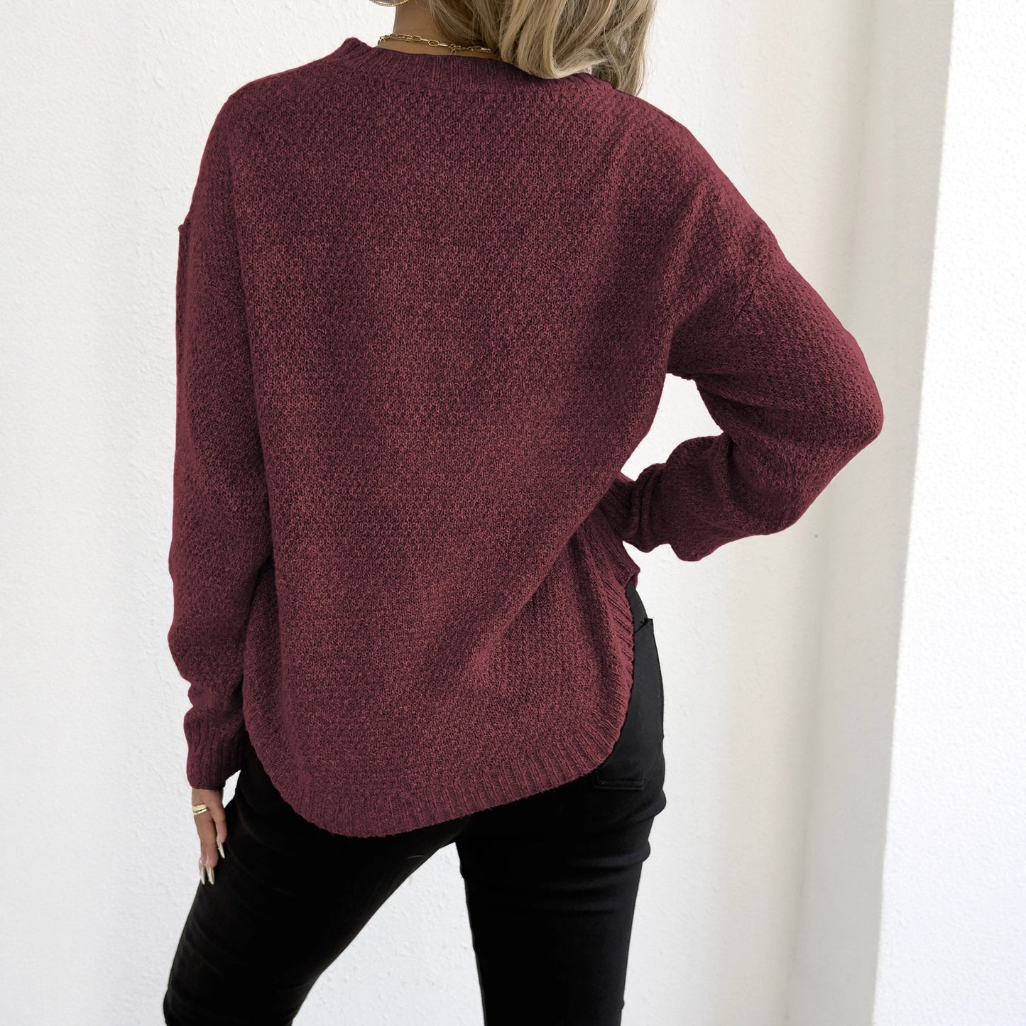 Women's Round Neck Embroidered Lace Butterfly Stitching Woven Sweater
