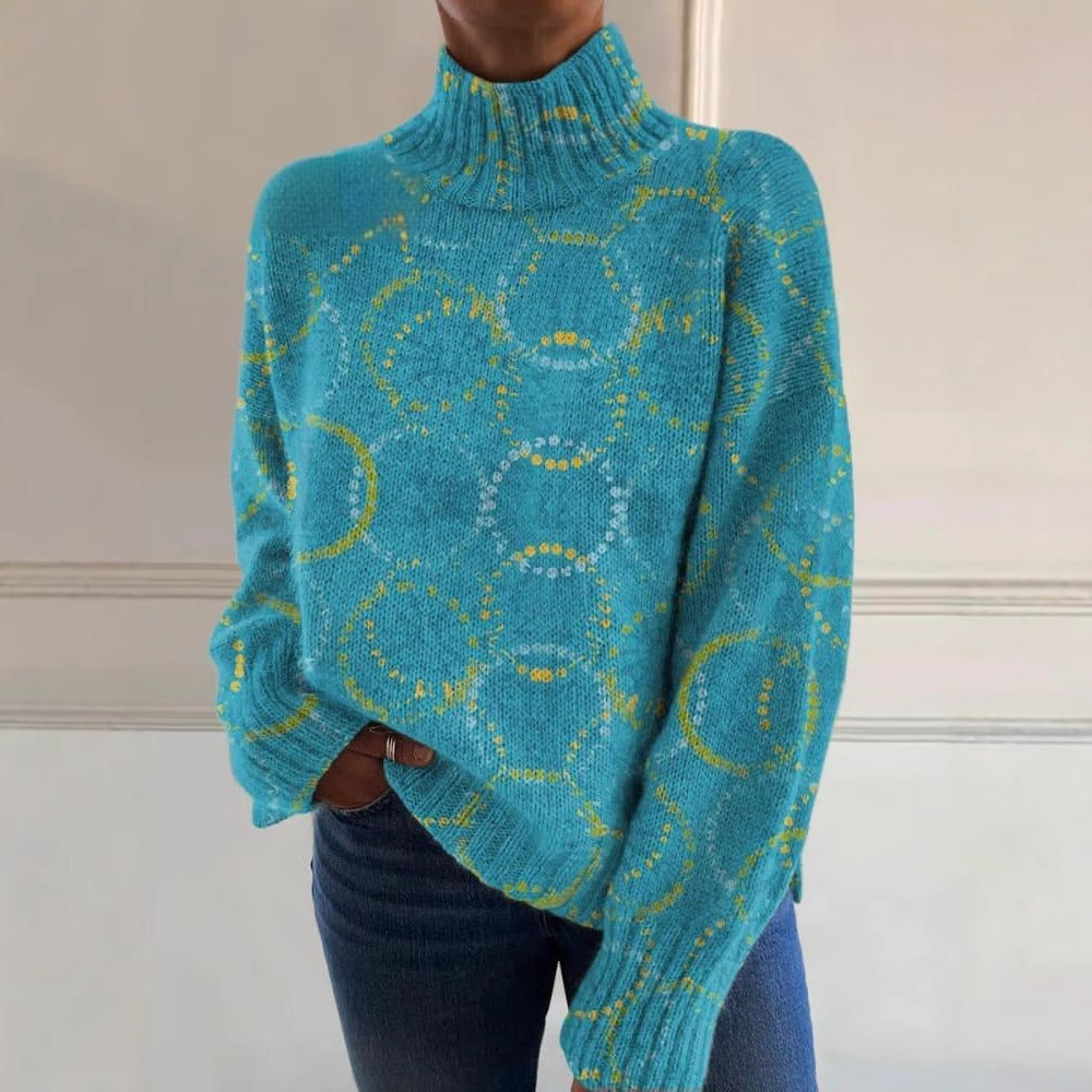 European And American Women's Printed Wear Turtleneck Sweater