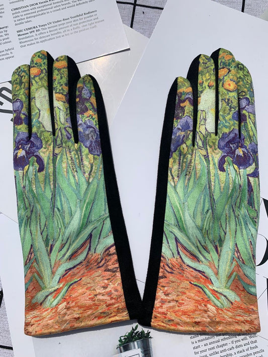Autumn And Winter Fashion Trends Oil Painting Gloves AB Suede