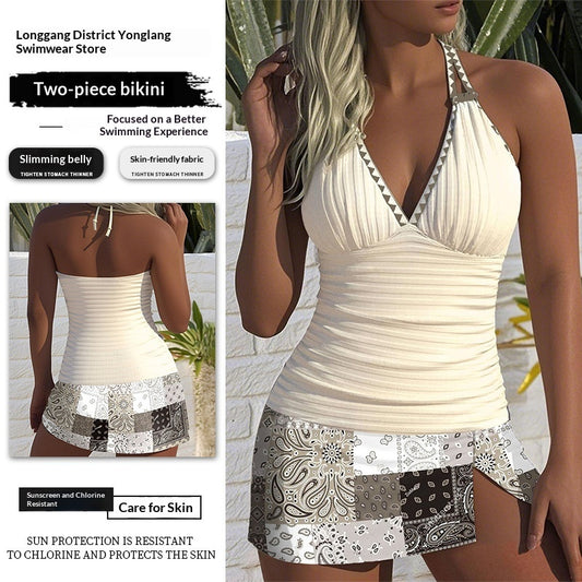 New European And American-style Solid-color Modest Two-piece Swimsuit