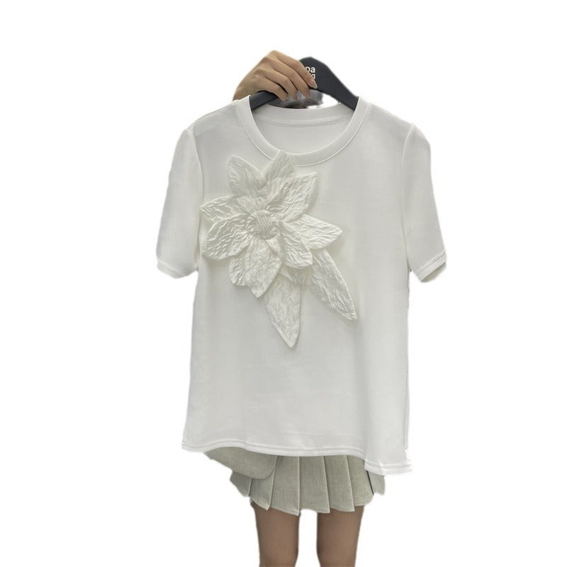 Tredimensionel blomster-air-layer kortærmet T-shirt til kvinder
