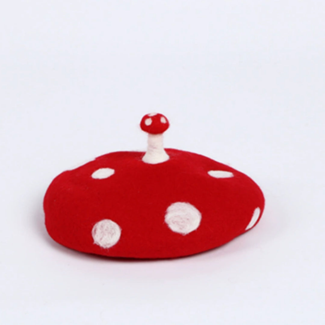 Top Small Mushroom Handmade Wool Felt Beret