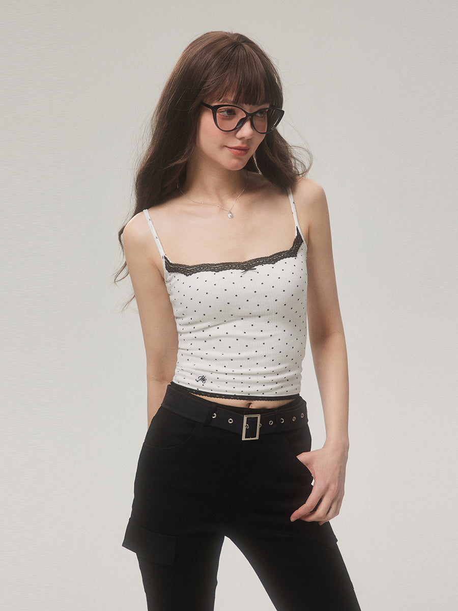 Polka Dot Cherry Lace Camisole Can Be Inner Wear Outer Wear Vest Top