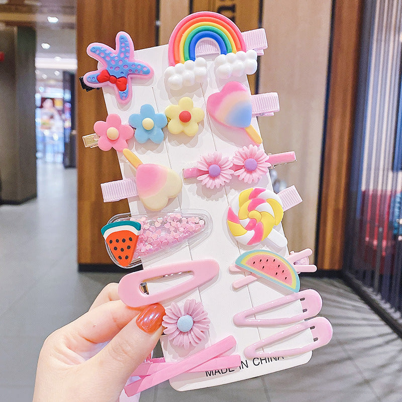 14PCS Toddler Hair Accessories Set  Colorful Rainbow Barrettes, Pins, Candy Fruits, Butterflies For Kids' Stylish Hairstyles