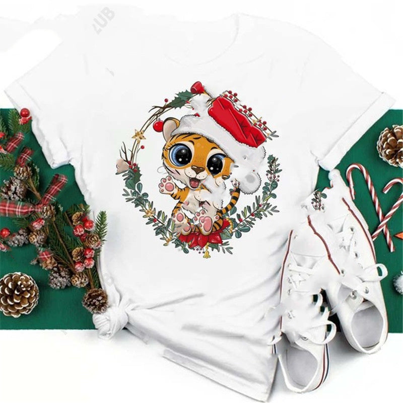 Christmas Penguin Owl Print Women's Black T-Shirt