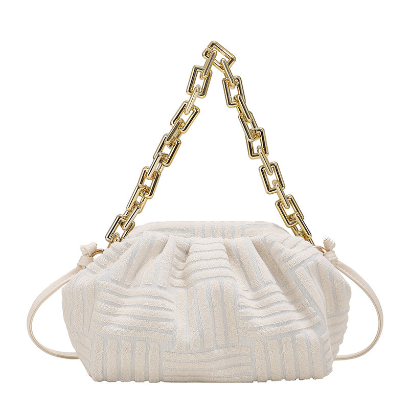 One Shoulder Chain Pleated Cloud Bag