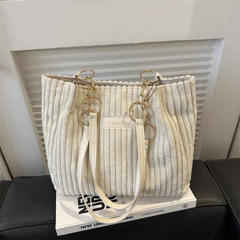 Corduroy Women's Large Capacity Thick Stripe Shoulder Bag