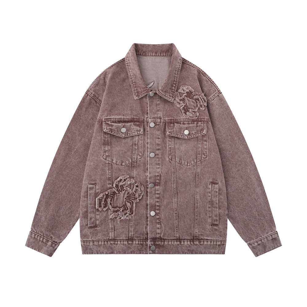 Paste Cloth Embroidery Spider Denim Jacket Men's Loose Denim