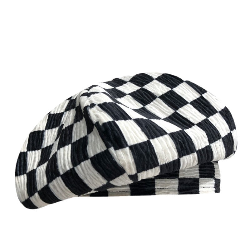 Versatile Retro Checkerboard Beret Female