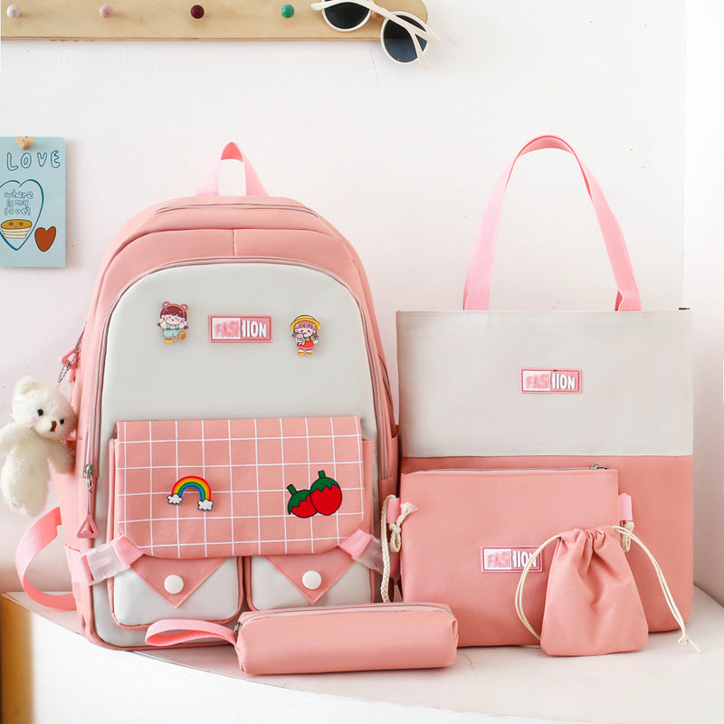 Large Capacity Versatile Fashion Plaid Five-piece Backpack