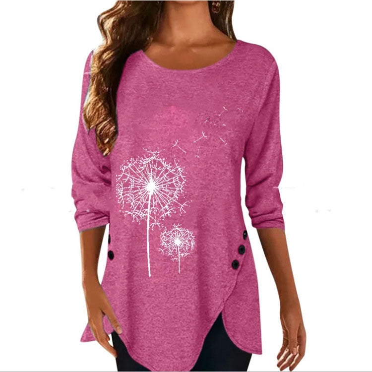 Dandelion Print Short Sleeve Button Down T-shirt Summer