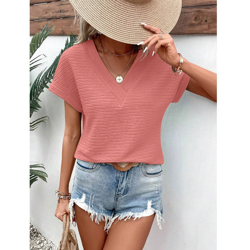Fashion Loose V-neck Short Sleeve T-shirt Top