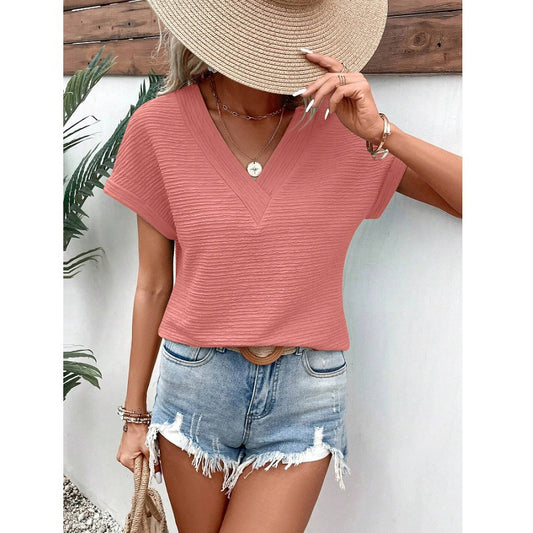 Fashion Loose V-neck Short Sleeve T-shirt Top