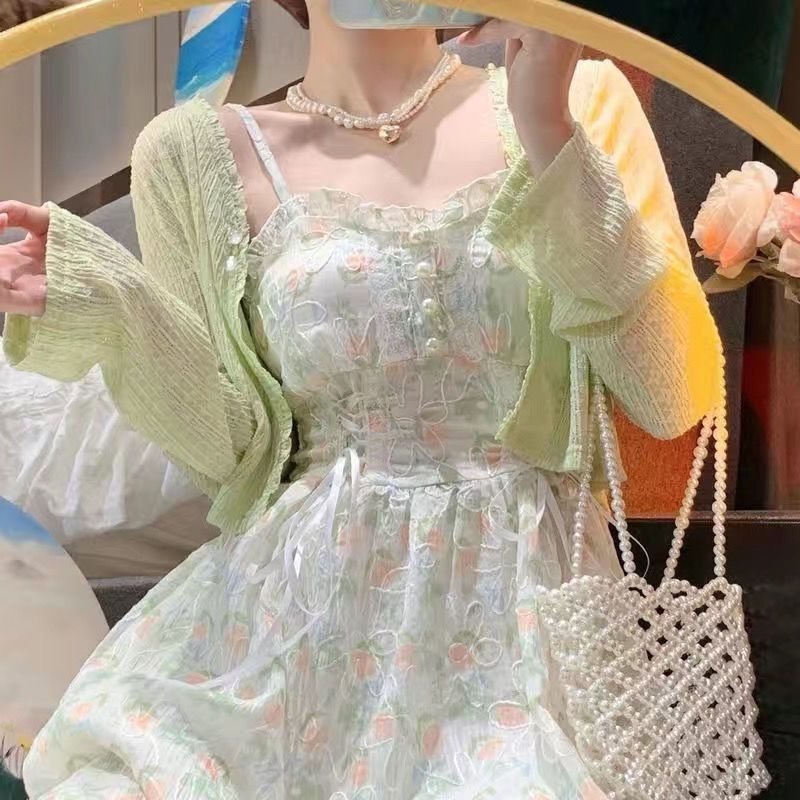 Womens Sun-Protective Cardigan And Camisole Dress Set