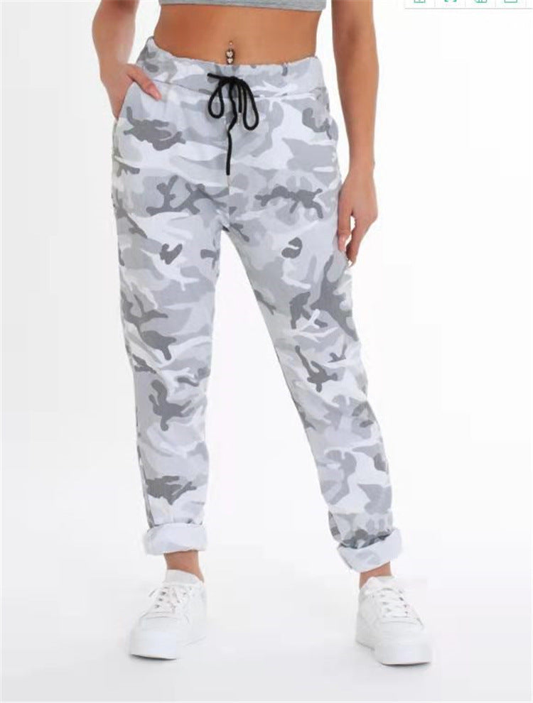 Ripped And Beltless Gray Printed Women's Trousers