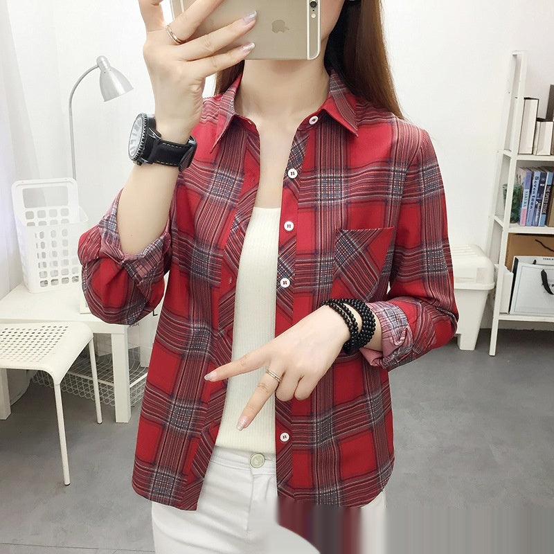 Casual Slimming Women's Long Sleeve Plaid Shirt