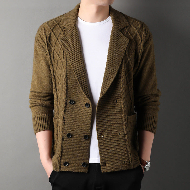 Men's Cardigan British Suit Collar Double-breasted Knitted Sweater