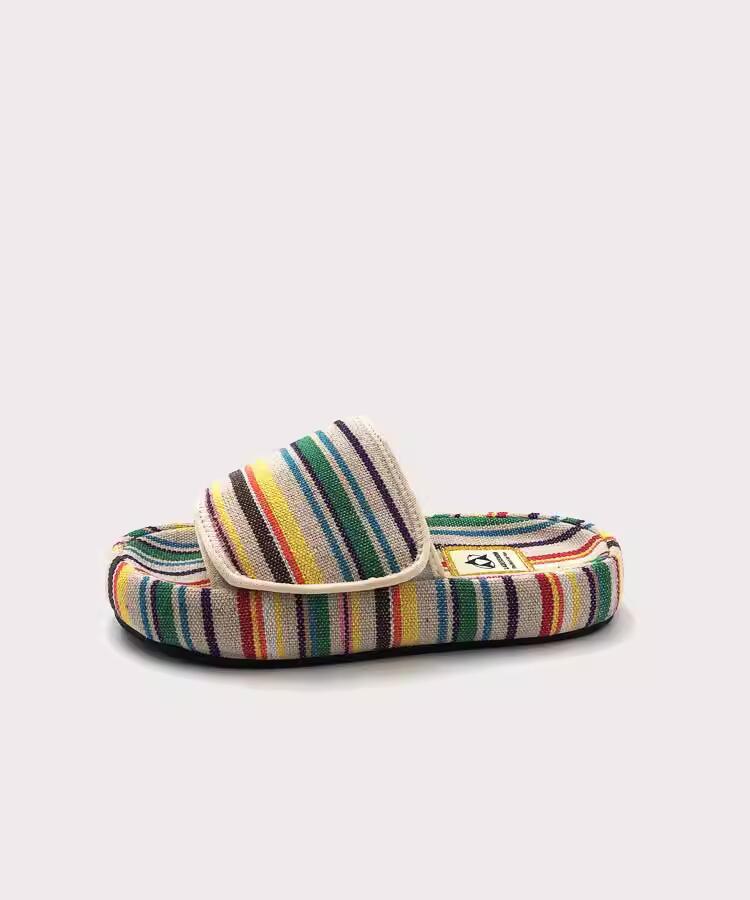 Paste Thick-soled Slippers Women Summer New Niche Design Rainbow Color Canvas Casual Outerwear Flip Flops