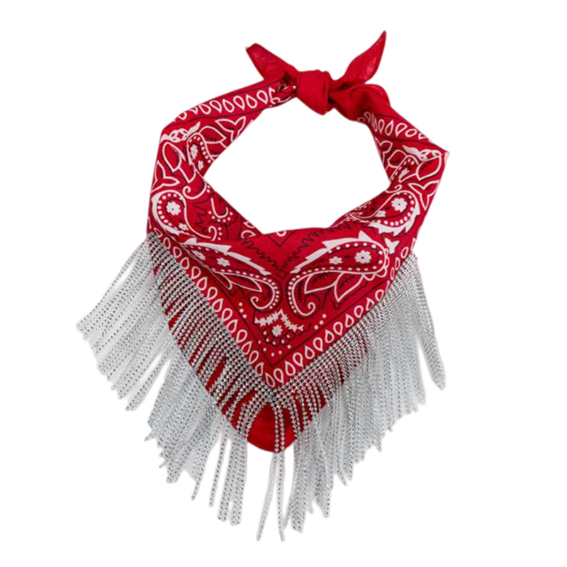 Rhinestone Chain Cashew Flower Hip Hop Square Scarf