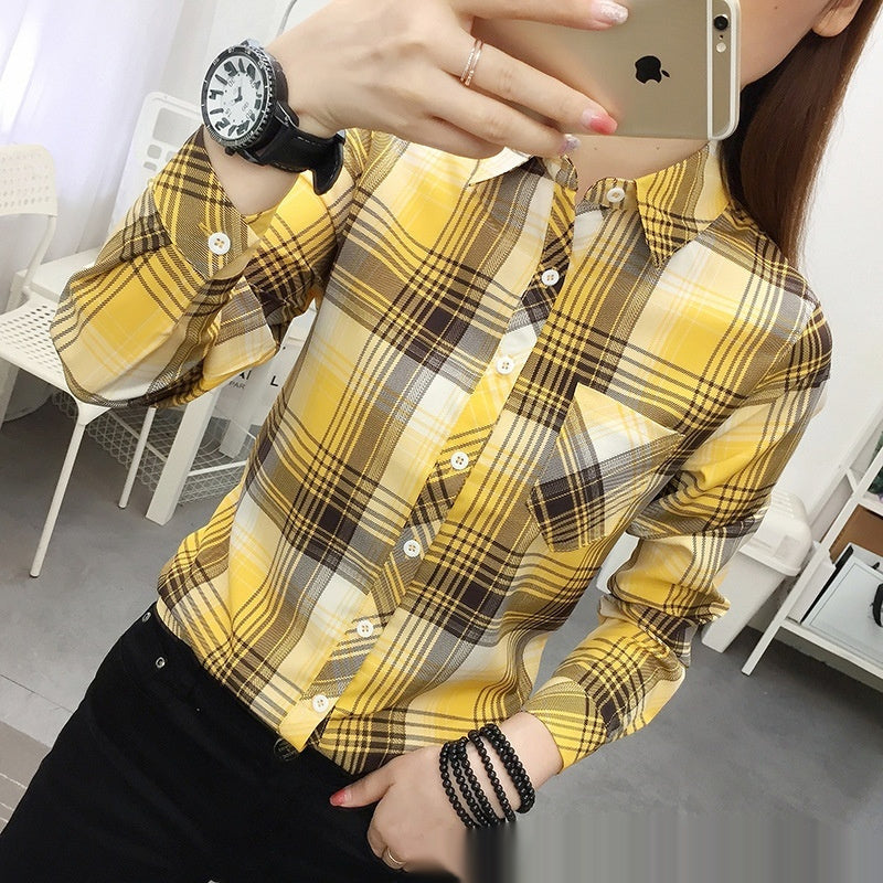 Casual Slimming Women's Long Sleeve Plaid Shirt