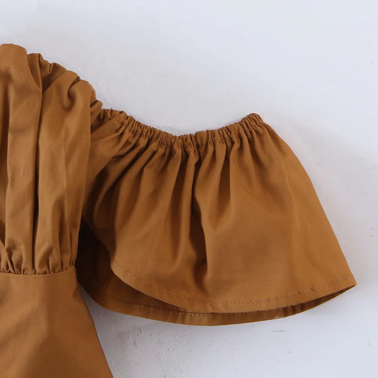 Bud Pleated One-shoulder Tie-shoulder Short-sleeved Top