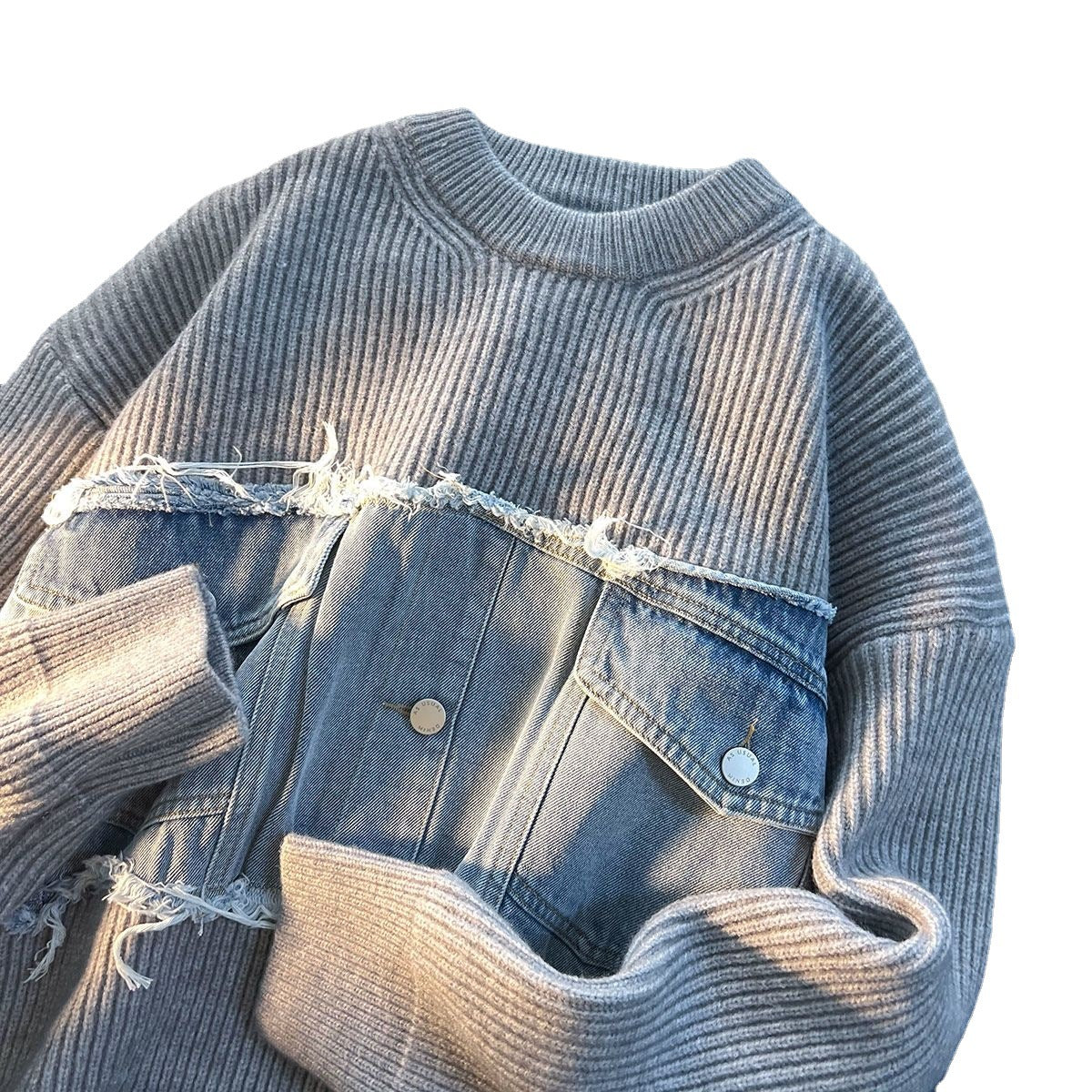 Denim Splicing Knitwear Male Early Autumn Sweater