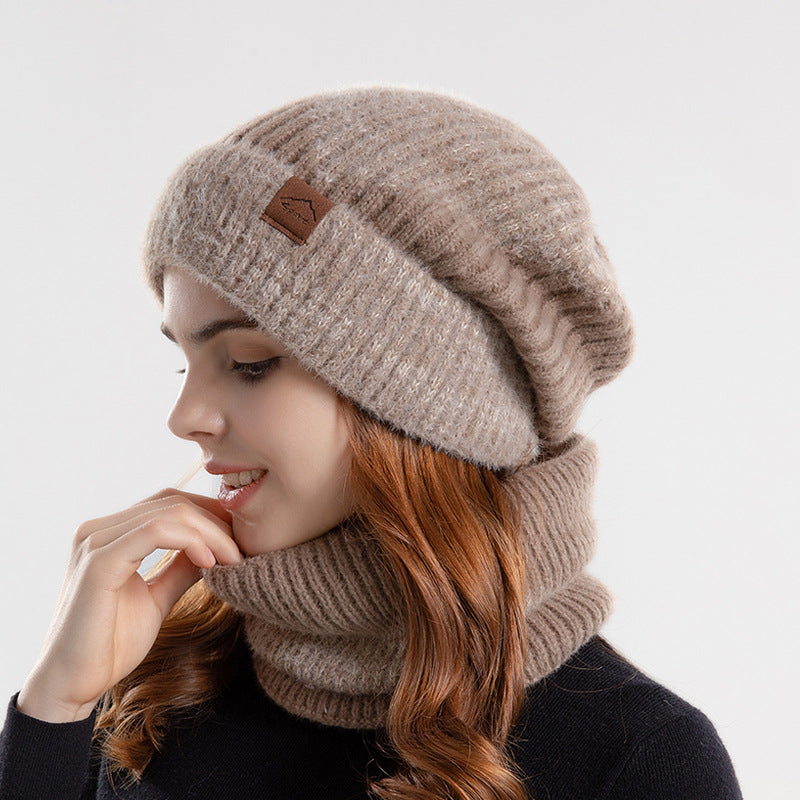 Knitted Hat Suit With Scarf Winter Two-color Hat And Thick Warm Earflaps Wool Scarf 2pcs
