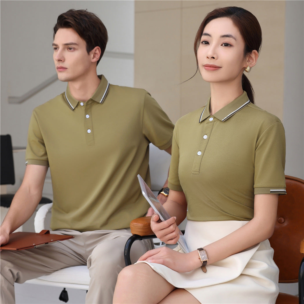 Washed Cotton Polo Shirt Short Sleeve Lapel