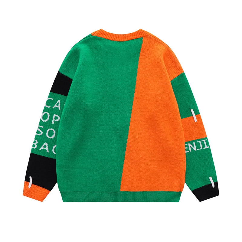 Men's And Women's Retro Colorblock Crew Neck Sweater