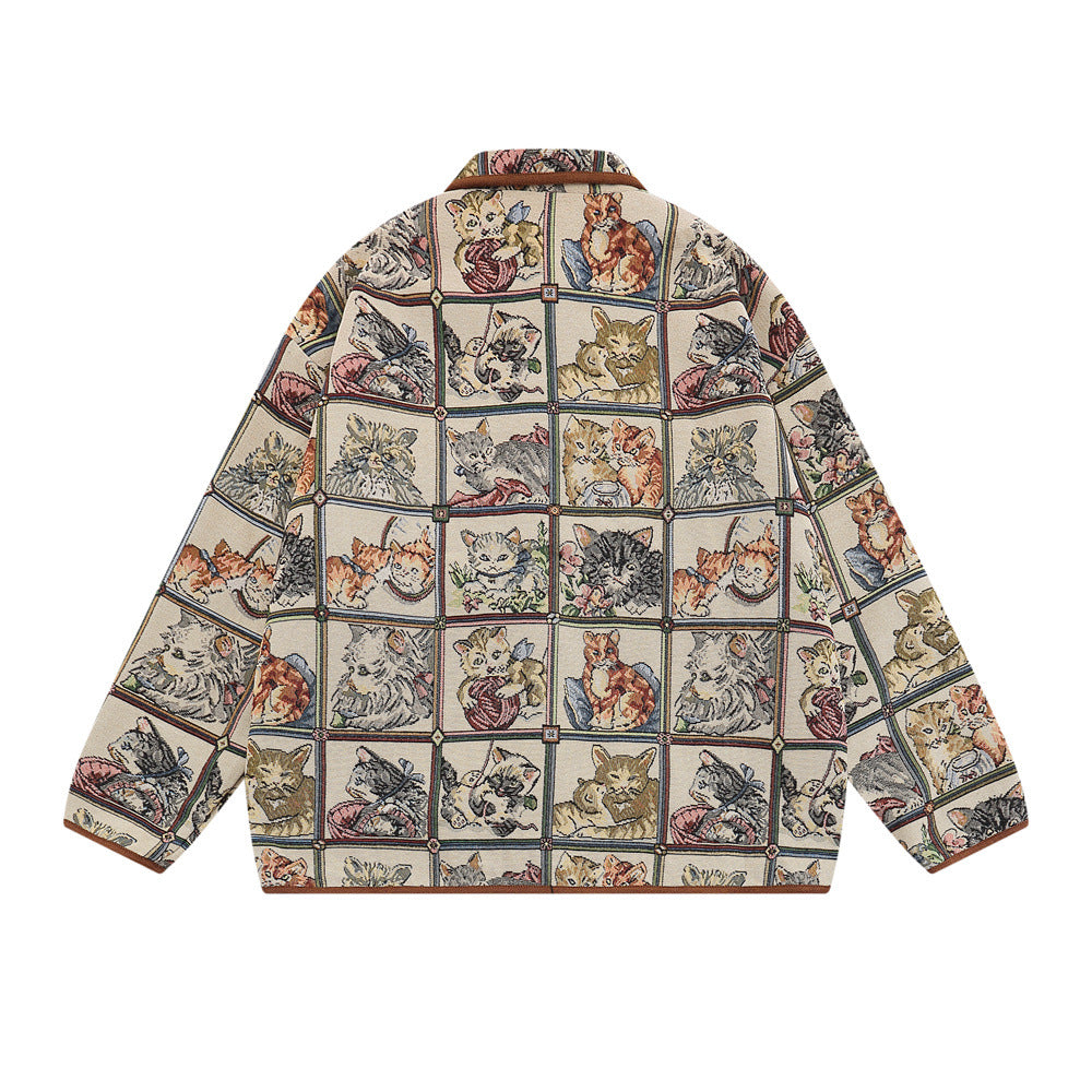 Animal Cat Plaid Lapel Coat