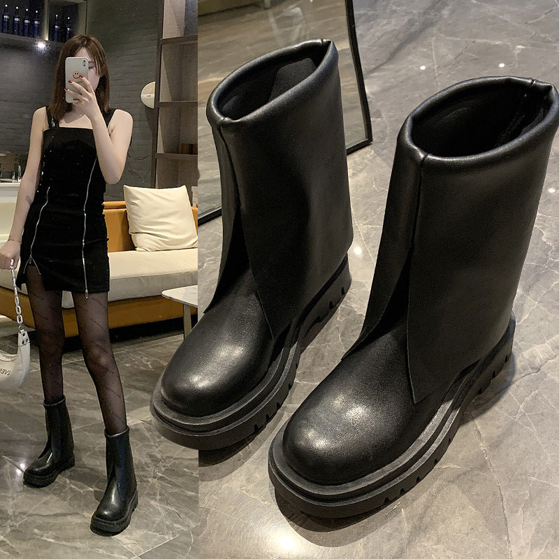 High-top Fashion Boots Long Leather Boots Short