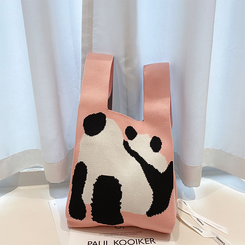 Cute Panda Large Knitted Bag Woven Portable Casual Vest