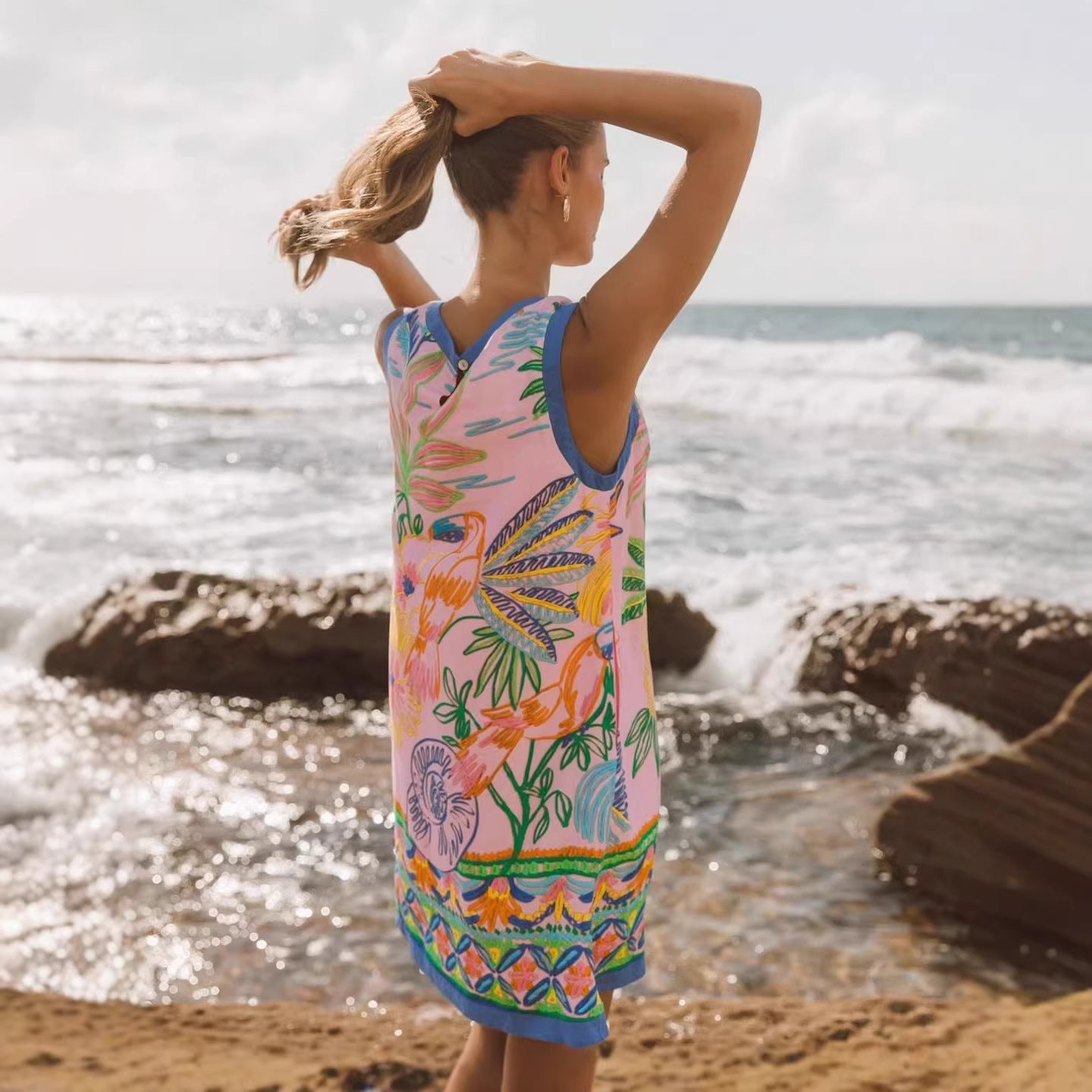 Printed Loose-Fit Holiday Casual Womens Dress