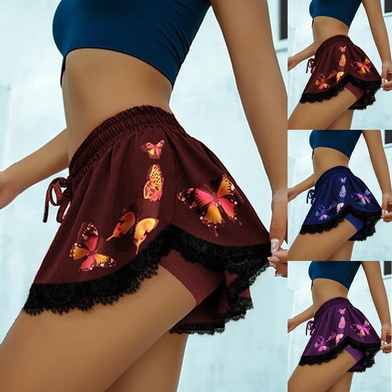 Tie-dye print lace shorts