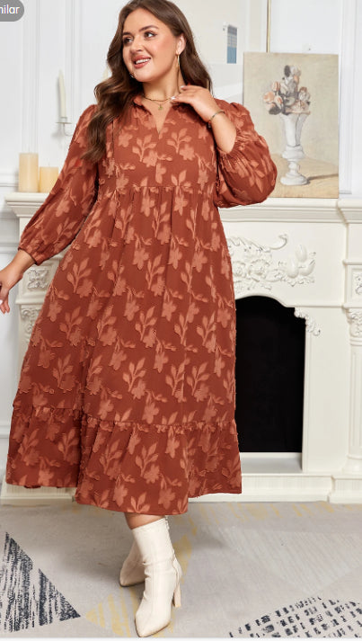 Large Size Textured 3D Flower 34 Sleeve Skirt
