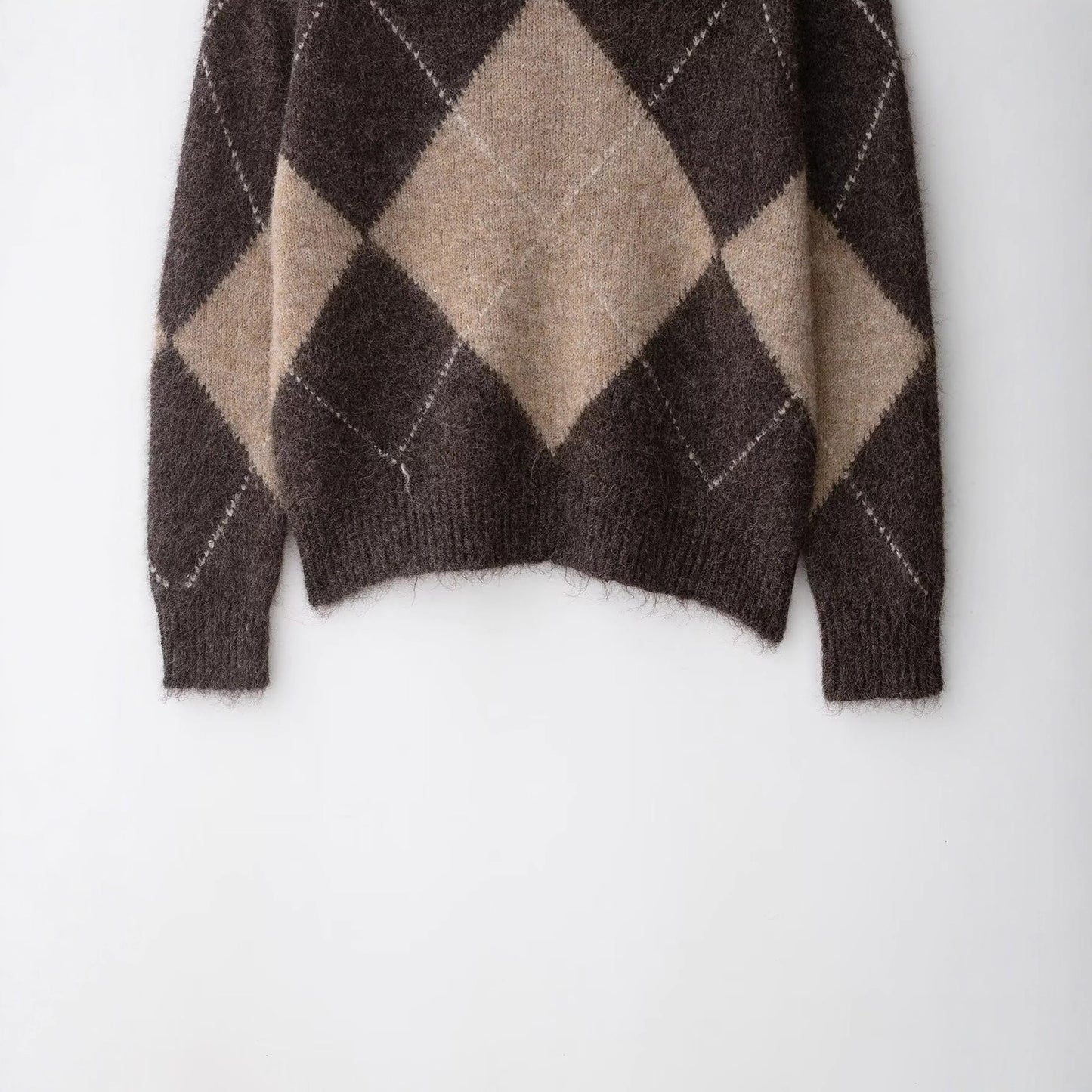 Off-shoulder Rhombus Jacquard Knitted Sweater For Women