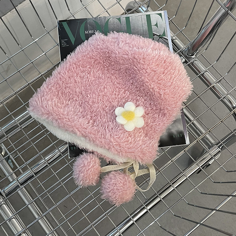 Small Flower Plush Lei Feng Hat Children's Warm Ear Protection